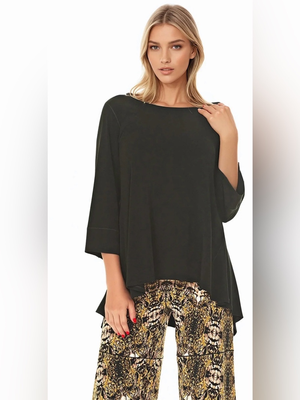 Eva Varro Women’s Black TYB Tunic with 3/4 Length Sleeves, Size XS